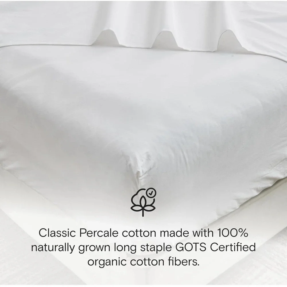 Doz by Sijo Organic Cotton Percale Sheet Set Cal King Snow (No Flat Sheet) NWT